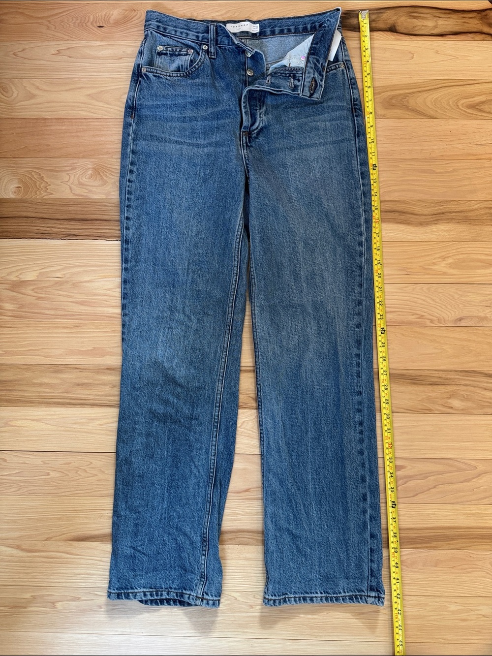 Topshop Kort Medium Blue Straight-Leg Jeans